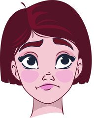 The face of a dissatisfied girl. Emotion of sadness. Cartoon style.
