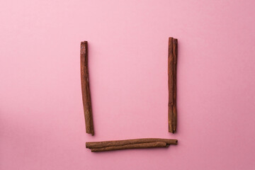 Cup of cinnamon on a pink background