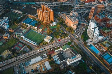 Fototapeta premium Stunning aerial view of the very crowded Hong Kong island streets