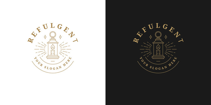 Glowing lantern template on elegant emblem for illumination services