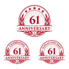 61 years anniversary logo set. 61st years anniversary celebration logotype. Vector and illustration. 