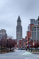 Fototapeta na wymiar street scenes on rainy day in boston massachusetts