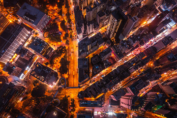 Stunning aerial view of the very crowded Hong Kong island streets