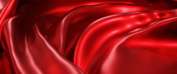 Plakat 3d render of dark and red cloth. iridescent holographic foil. abstract art fashion background.