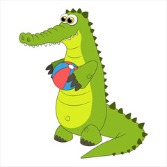 Fototapeta premium Alligator with ball. Cartoon character Crocodile isolated on white background. Template of education card for kids learning animals. Suitable for decoration and design. Vector in cartoon style.