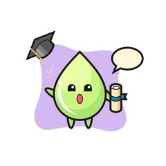 Illustration of melon juice drop cartoon throwing the hat at graduation