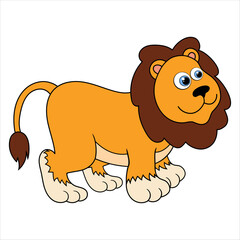 Lion. Cartoon character Lion isolated on white background. Wild cat. Template of cute animal. Education card for kids learning animals. Suitable for decoration and design. Vector in cartoon style.