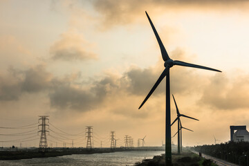 The wind power plant, energy systems, renewable energy on the west coast of Taiwan.