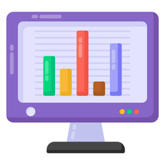 
Chart inside monitor denoting flat icon of online analytics 

