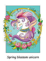 Unicorn head wreath of flowers vector illustration