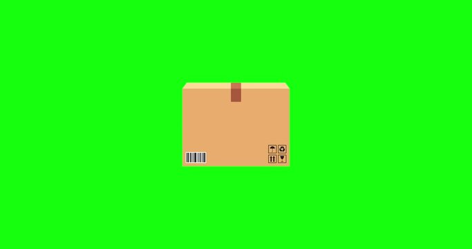 2D animation of the appearance of a cardboard box. Product delivery concept. Green screen. 4K video	