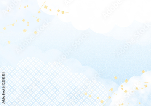 鹿の子模様の雲と切金と質感のある背景 和風イラスト背景素材 水色 Wall Mural Yx2k 鹿の子模様の雲と切金と質感のある背景 和風イラスト背景素材 水色 Wall Mural Yx2k