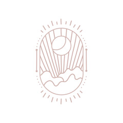 Obraz premium bohemian logo line. modern minimalism style. phases of the moon and the sun. lunar eclipse and new moon. botanical frame. ideal for packaging design
