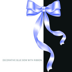 Decorative blue bow with a ribbon. Christmas and New Year holiday decorations. Vector illustration