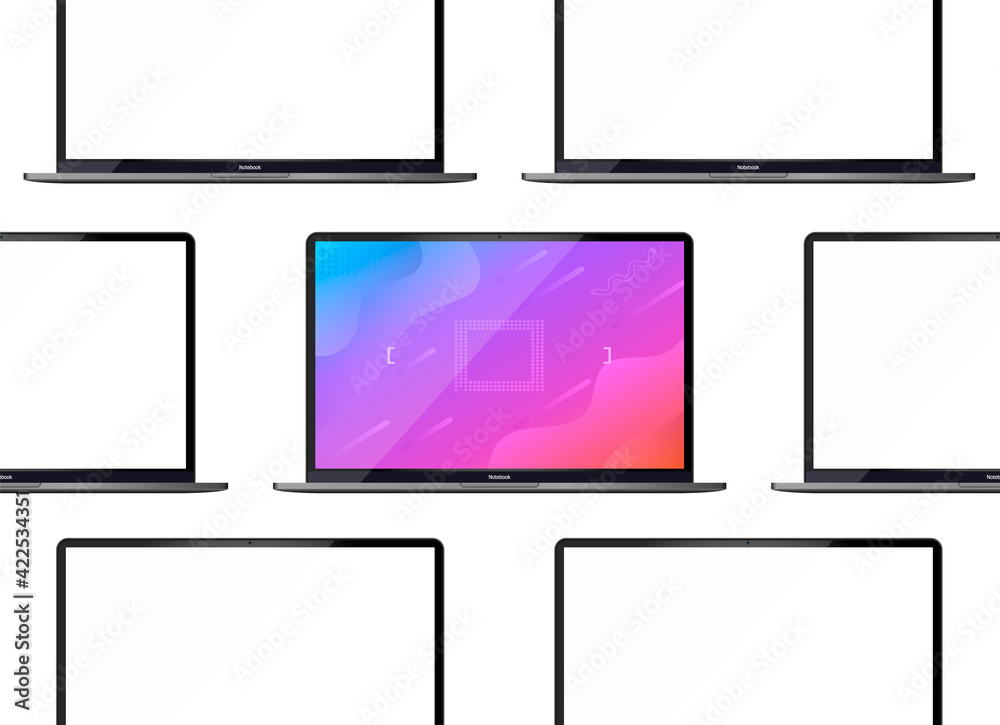 Poster Laptop isometric perspective view. Template for infographics or presentation UI design interface. vector illustration