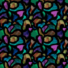 Seamless hand-drawn bright neon pop art pattern. Imitation of chipped gemstones with colorful iridescent edges, brushstrokes with ragged edges. For fabrics, sports and youth clothing, textiles, decor