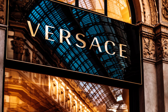 Facade of Versace store inside Galleria Vittorio Emanuele II the world's oldest shopping mall, Milan, Italy
