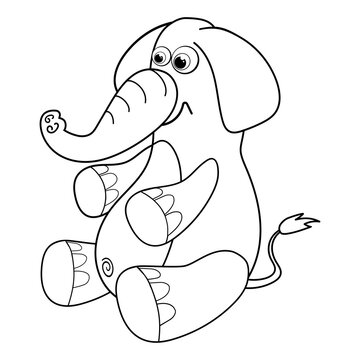 Colorless cartoon Elephant sitting. Coloring pages. Template page for coloring book of funny Elephant for kids. Practice worksheet or Anti-stress page for child. Cute outline education game. EPS10
