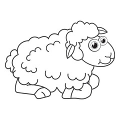 Colorless cartoon a young Sheep. Coloring pages. Template page for coloring book of funny easter Lamb for kids. Practice worksheet or Anti-stress page for child. Cute outline education game. EPS10