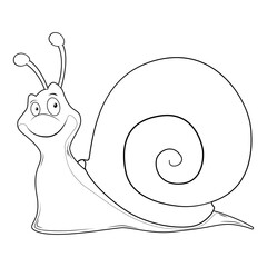 Colorless cartoon Snail or Slug. Coloring pages. Template page for coloring book of funny Shellfish for kids. Practice worksheet or Anti-stress page for child. Cute outline education game.Vector EPS10