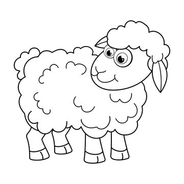 Colorless cartoon Sheep. Coloring pages. Template page for coloring book of funny Lamb for kids. Practice worksheet or Anti-stress page for child. Cute outline education game. Vector illustration.