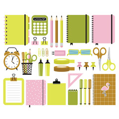 Stationery for school on a white background