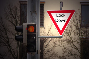 Achtung Lockdown Schriftzug Grafik