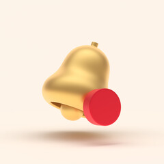 3d simple gold notification bell with red circle isolated on pastel background. Hight quality 3D illustration.