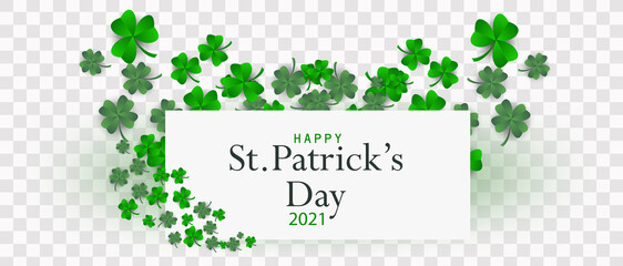 St.Patrick 's Day. Green with clover leaves. Realistic holiday elements. Vector illustration on a light background.