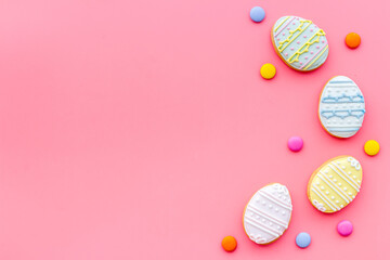 Easter homemade cookies eggs and sweets. Space for text