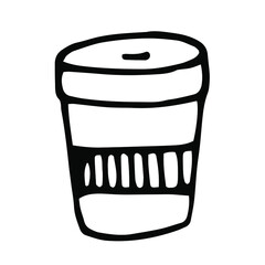 Hand drawn doodle takeaway coffee in a cup.Vector doodle illustration.