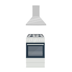 gas stove and extractor hood cooker flat vector illustration isolated on white background