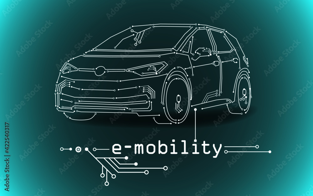 Wall mural e-mobility by an e-car 