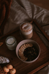 Still life of granola, yoghurt and coffee