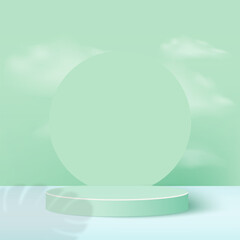 Abstract background with green color geometric 3d podiums. Vector illustration.