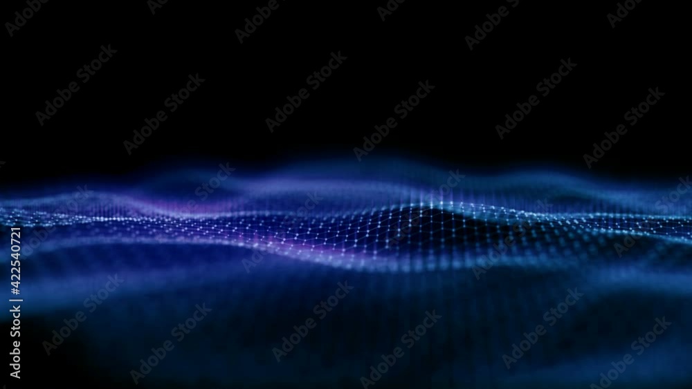 Poster seamless loop technology network background concept. blue hexagonal wave digital data flow. 4k honey