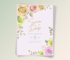 Wedding invitation design with soft color floral and leaves