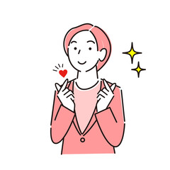 キュンです!のポーズをしているスーツ姿の女性 笑顔 程よいシンプルなイラスト ベクター