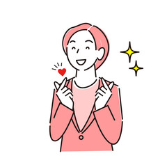 キュンです!のポーズをしているスーツ姿の女性 笑顔 程よいシンプルなイラスト ベクター