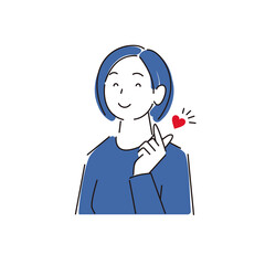 キュンです!のポーズをしている笑顔の女性 程よいシンプルなイラスト ベクター