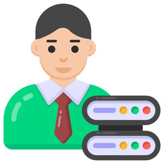 
Database with person, flat icon of server manager

