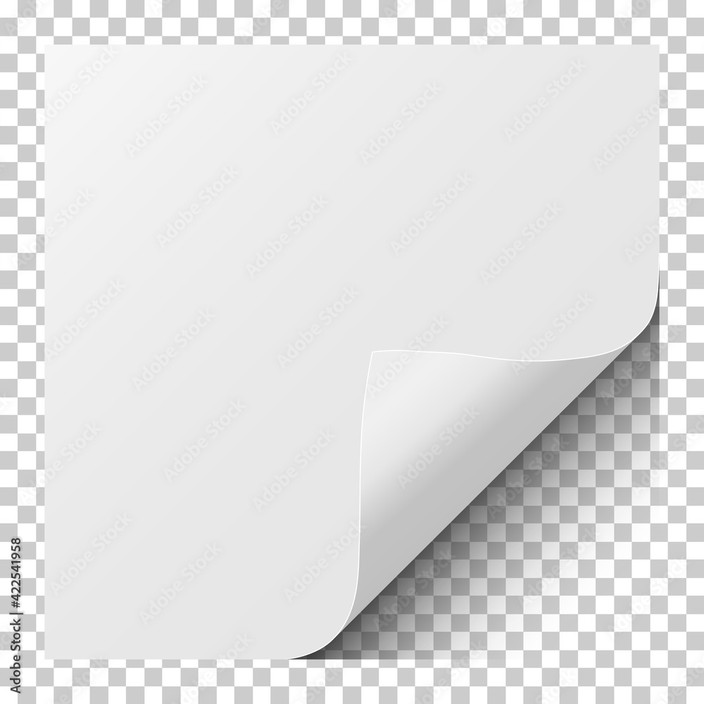 Wall mural sheet of white paper with curled corner and soft shadow. element for ad. vector illustration.