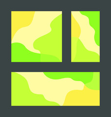 Vector set of templates with abstract wavy green and yellow elements for social media posts, mobile apps, printing and web design