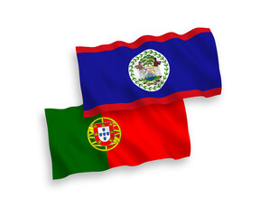Fototapeta premium Flags of Portugal and Belize on a white background