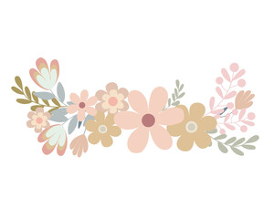 Floral arrangement of simple pastel-colored flowers in flat style vector illustration, symbol of spring, cozy home, Easter holidays celebration decor, clipart for cards, bohemian springtime decoration