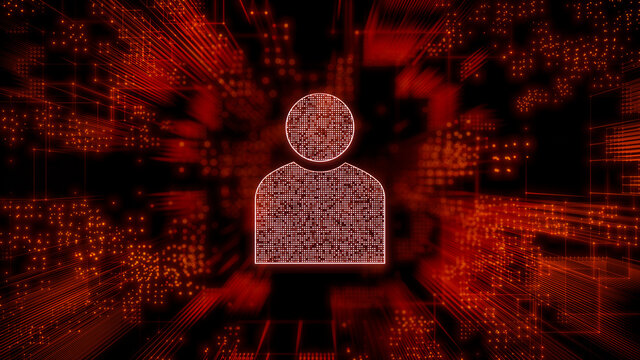 Social Technology Concept with user symbol against a Futuristic, Orange Digital Grid background. Network Tech Wallpaper. 3D Render 