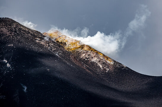 Hot Steam And Sulfur Rise From The Volcano On Mt. Etna