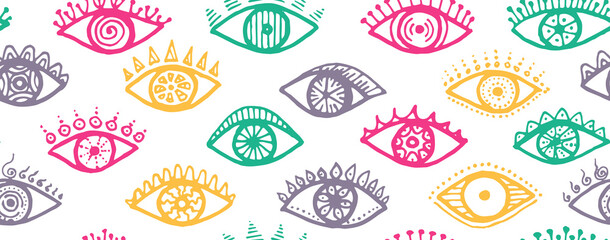 Different open eyes cartoon endless ornament. Pop