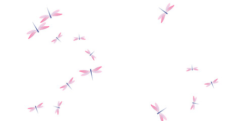 Tropical rosy pink dragonfly cartoon vector illustration. Spring beautiful insects. Simple dragonfly cartoon children background. Tender wings damselflies graphic design. Nature beings