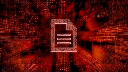 Word document Technology Concept with document symbol against a Futuristic, Orange Digital Grid background. Network Tech Wallpaper. 3D Render 